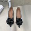 Fashion SUOJIALUN 2025 Autumn Women Flat Shoes Fashion Big Flower Ladies Ballerinas Shoes Pointed Toe Shallow Slip On Dress Flat Ballet
