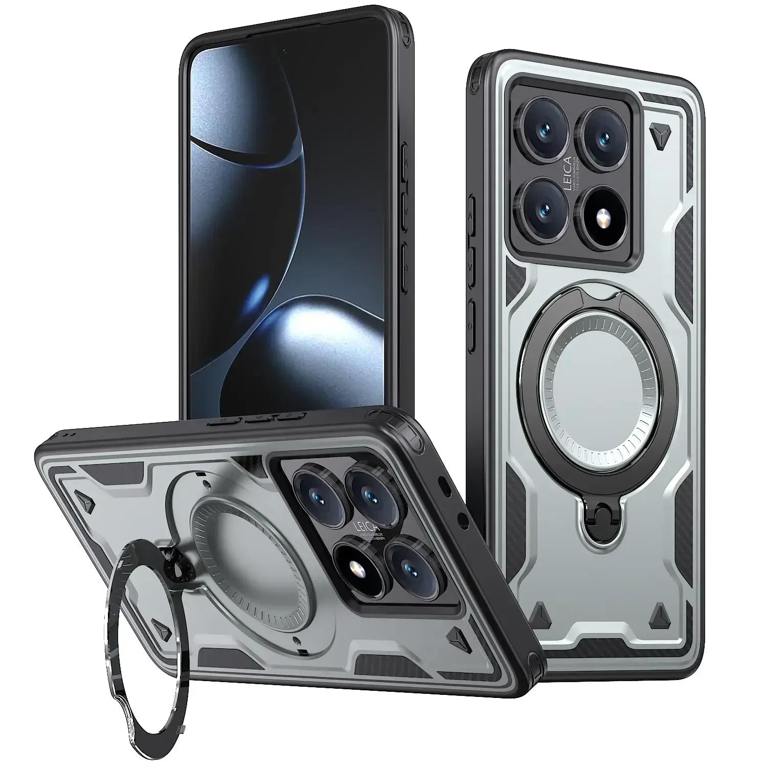 

Бронированный чехол для Xiaomi 14T Pro 5G Redmi Note 14 13 Pro Plus 5G4G Magsafe Беспроводная зарядка Вращающаяся на 360° подставка Противоударный чехол For Note 13 Pro 4G серебряный