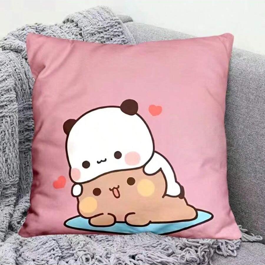 Yier Panda Roztomilý Polštář Bubu Dudu Kreslený Čtvercový Polštář Kawaii Anime Měkký Bederní Polštář na Pohovku Auto Domov Dekorace Ložnice