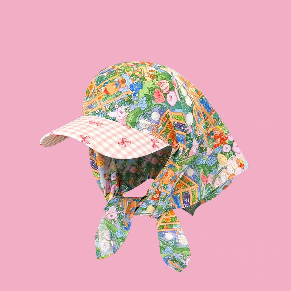 French Retro Monet Garden Turban Hat Women's Spring and Summer Sun Protection Triangle Scarf Head Cover Cap Trendy