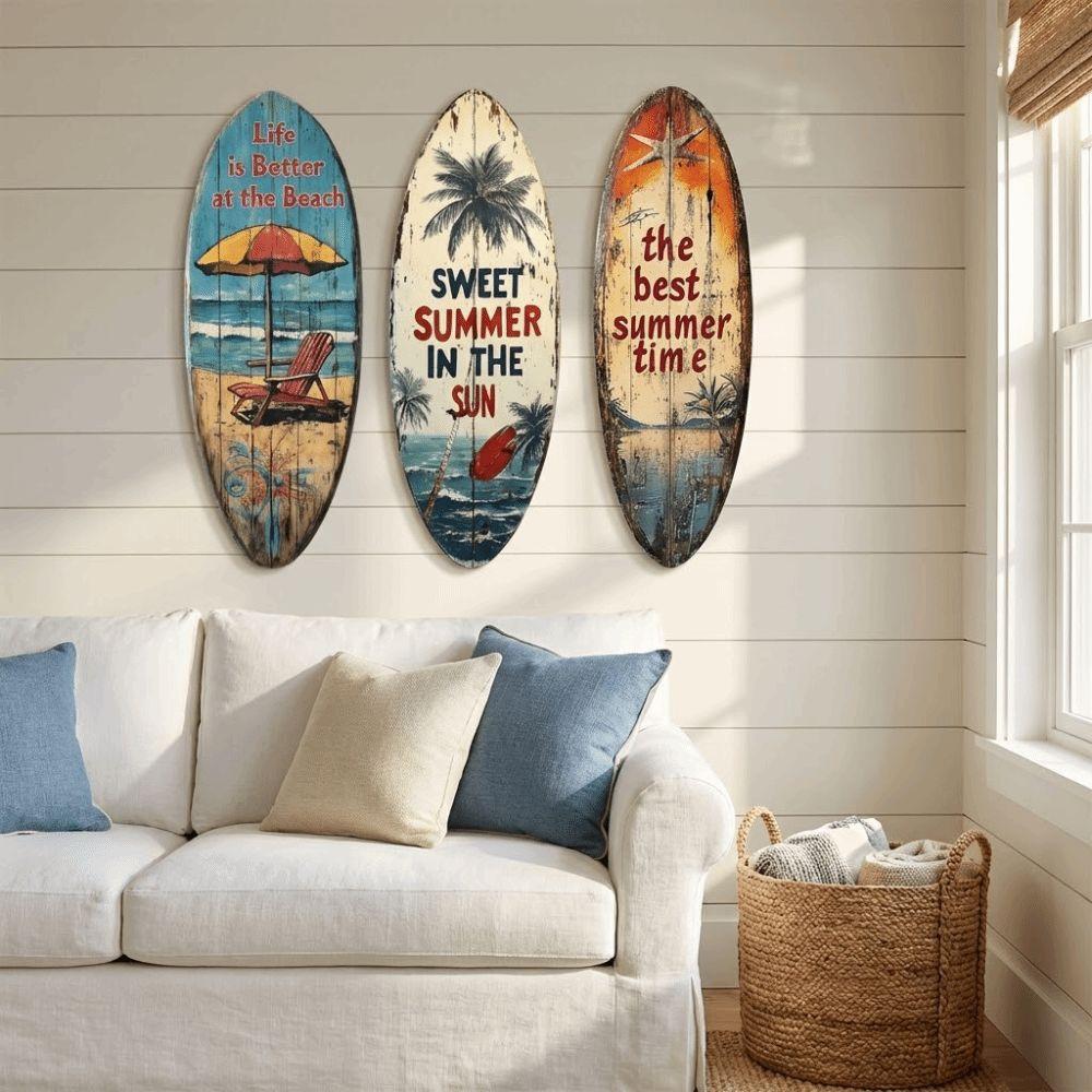 Summer Wooden Surfboards Wall Decor Colorful Surfboard Sign Ornament Festival Decor