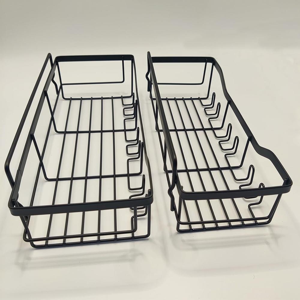 2Pcs/Set 6-Hook Punch-Free Carbon Steel Storage Basket Bathroom Draining Organization Rack
