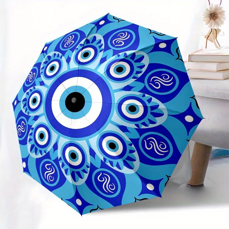 Blue Evil Eye Protection Amulet Turkish Nazar Boncuk Charm Pendant Umbrella, Portable 3 Fold Compact Umbrella for Men & Women,S205