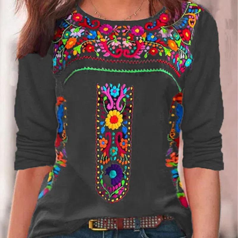 

2024 Новый женский топ Independent Station весна/лето с богемным принтом и v-образным вырезом, футболка с длинными рукавами для женщин 8XL