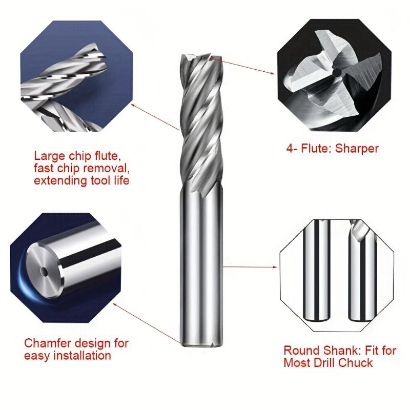 4 Flute Spiral End Mill Set 2-12mm High-Speed Steel CNC Lathe Cutter Bits Straight Shank Precision Drill Kit for Machinists