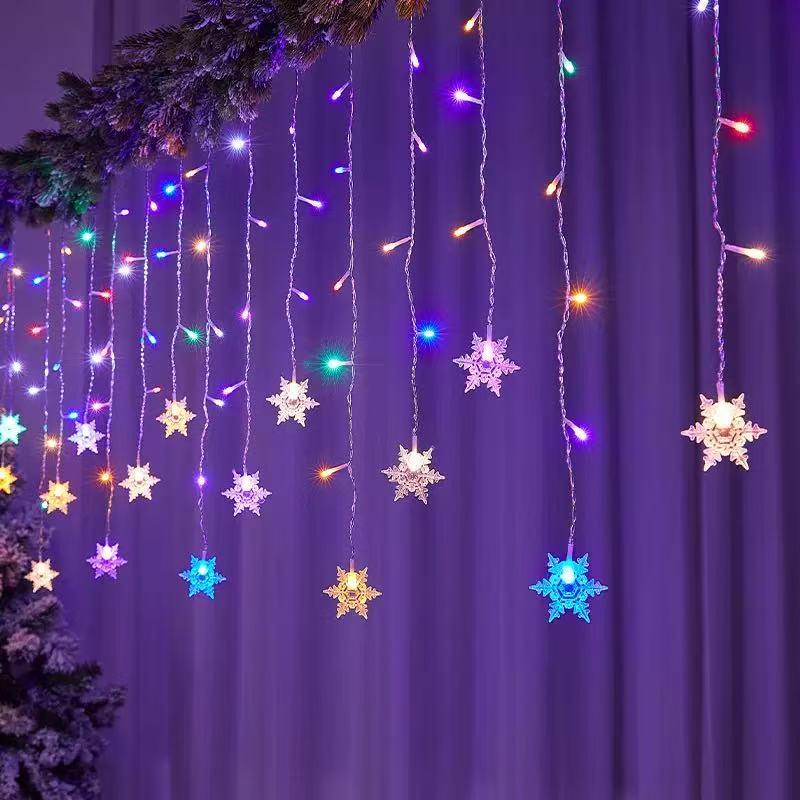 

LED Snowflake Ice Bar String Lights: Festive Curtain Decoration for Christmas & Festivals Solar, 96 LEDs