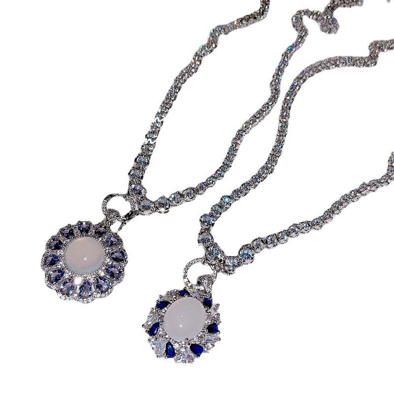 Bright Luminous Deep Sea Sapphire Necklace, 18K Gold-Plated Purple Water Drop Zircon Full Diamond Neck Chain, Ring, Bracelet.