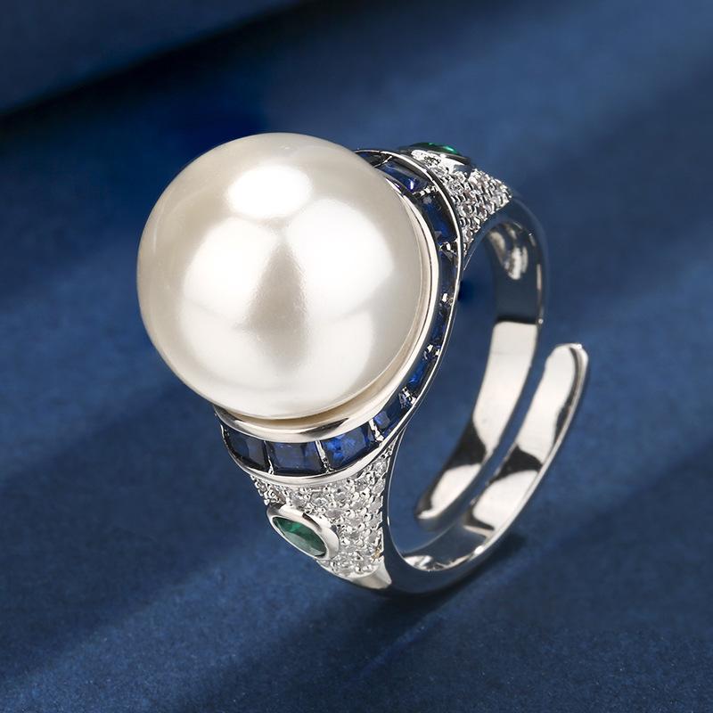 Autumn And Winter Jewelry Copper Plating Inlay Imitation Pearl Retro Women'S Ring 14Mm