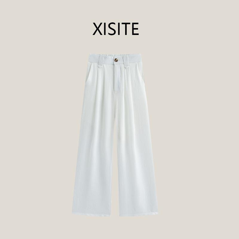 Linen pants women's spring and summer new casual white thin high-waisted thin straight cotton and linen wide-leg trousers