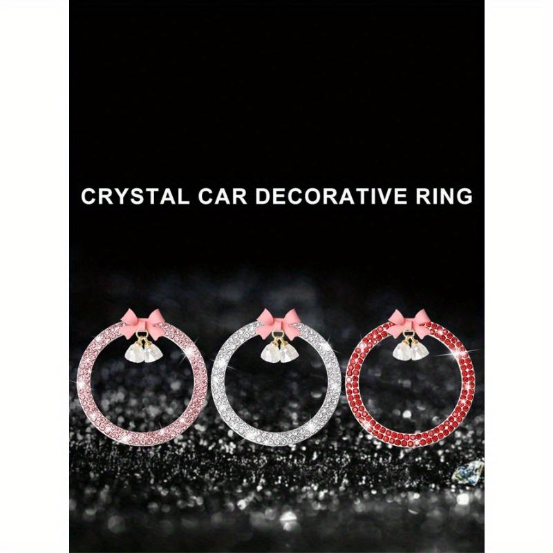 1pc Car One Click Start Decoration Sticker Interior Button Inlaid with Diamond Bow Crystal Bell Pendant Ignition Ring