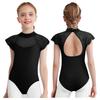 Girls Lace Cap Sleeves Dance Leotard Sheer Mesh Patchwork Cutout Bodysuit for Ballet Practice Exam
