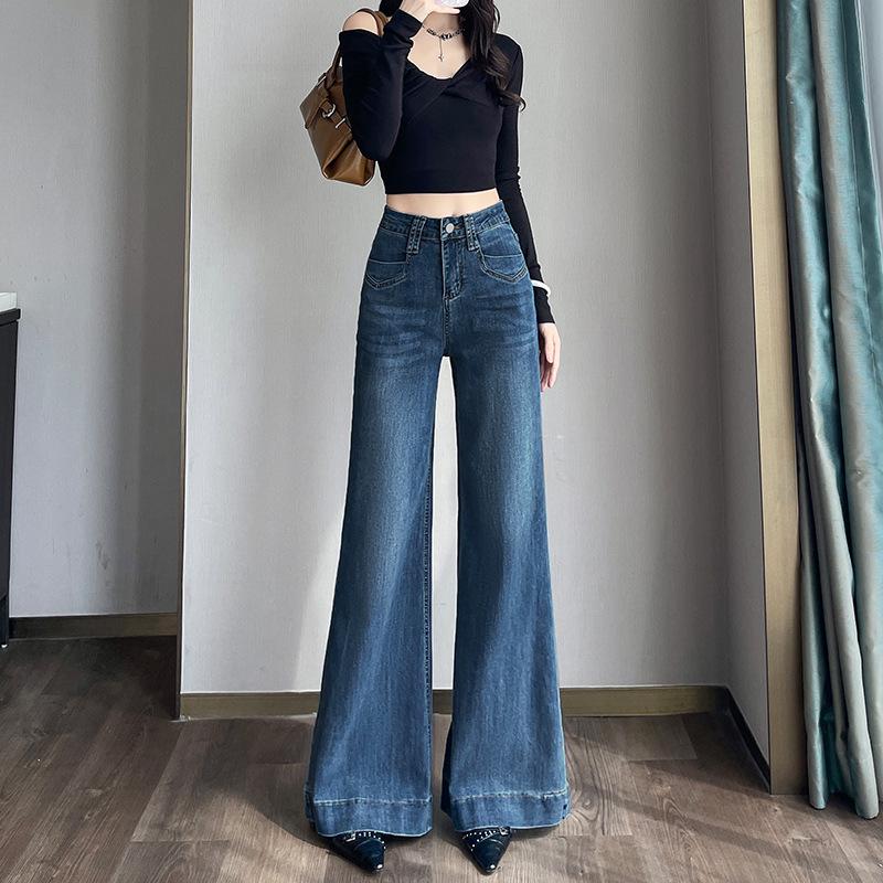 

Retro Color Korean Style High Waist Wide Leg Jeans for Women - Autumn Winter Loose Fit Flare Pants 2XL