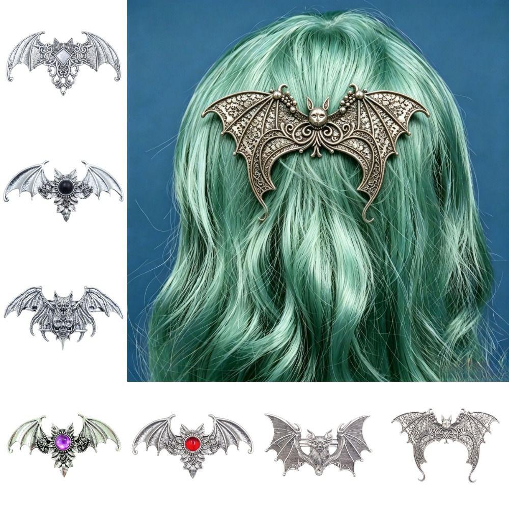 With Strong Grip Vintage Silvery Bat Hair Clip Antiqued Halloween Cosplay Hair Clip  Hair Styling