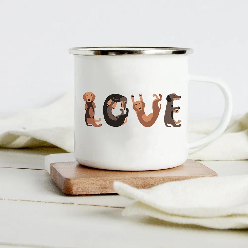 Lustiger Dackel-Druck Kreative Emaille-Tasse Kaffee-Weintassen Cartoon-Hunde Pfote Party-Getränk Bier Saft Milch Tassen Geschenke für Liebhaber Hund