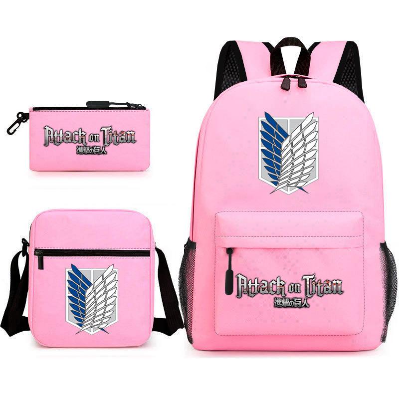 Attack Giant Elementary School Bag Backpack Casual School Bag Three-piece Set