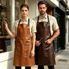 Unisex PU Leather Work Apron Waterproof Durable Multi Pocket Coffee Shop Kitchen