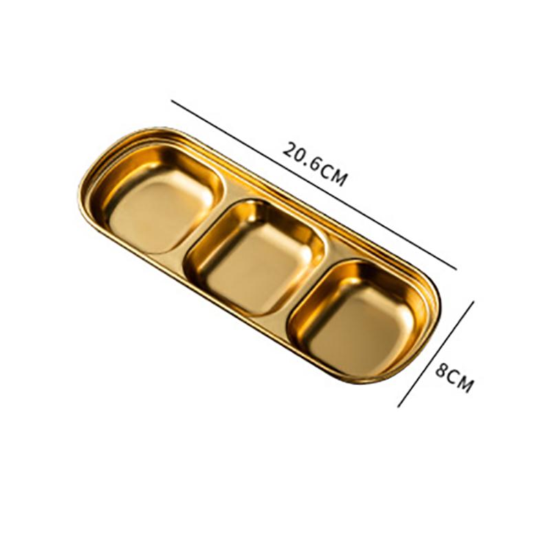Stainless Steel Sauce Dish Multi Compartment Condiment Plate Gold Color Thickened Korean BBQ Dipping Plate Outdoor Picnic Dish Camping Tableware
