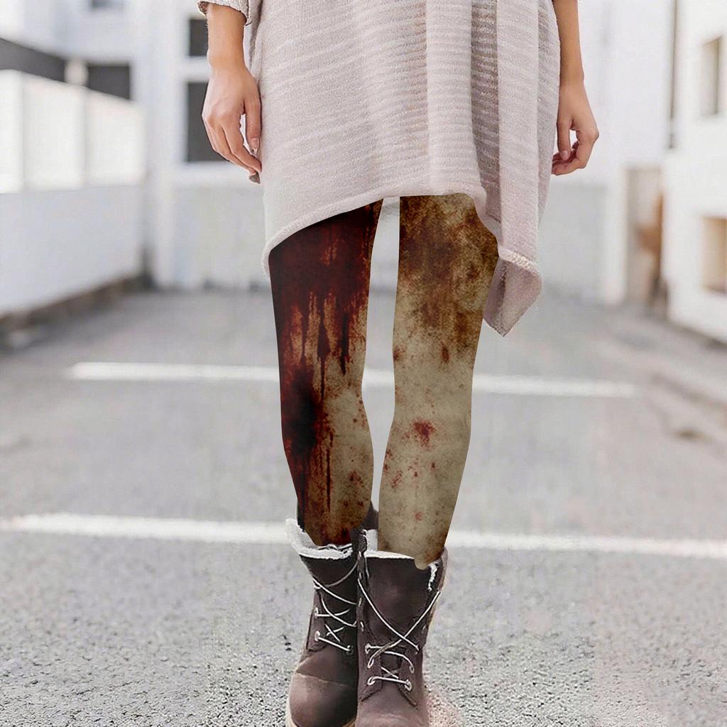 Damen Casual Mode Outdoor Halloween Bedruckte Slim Elastische Yogahose Cropped Hose