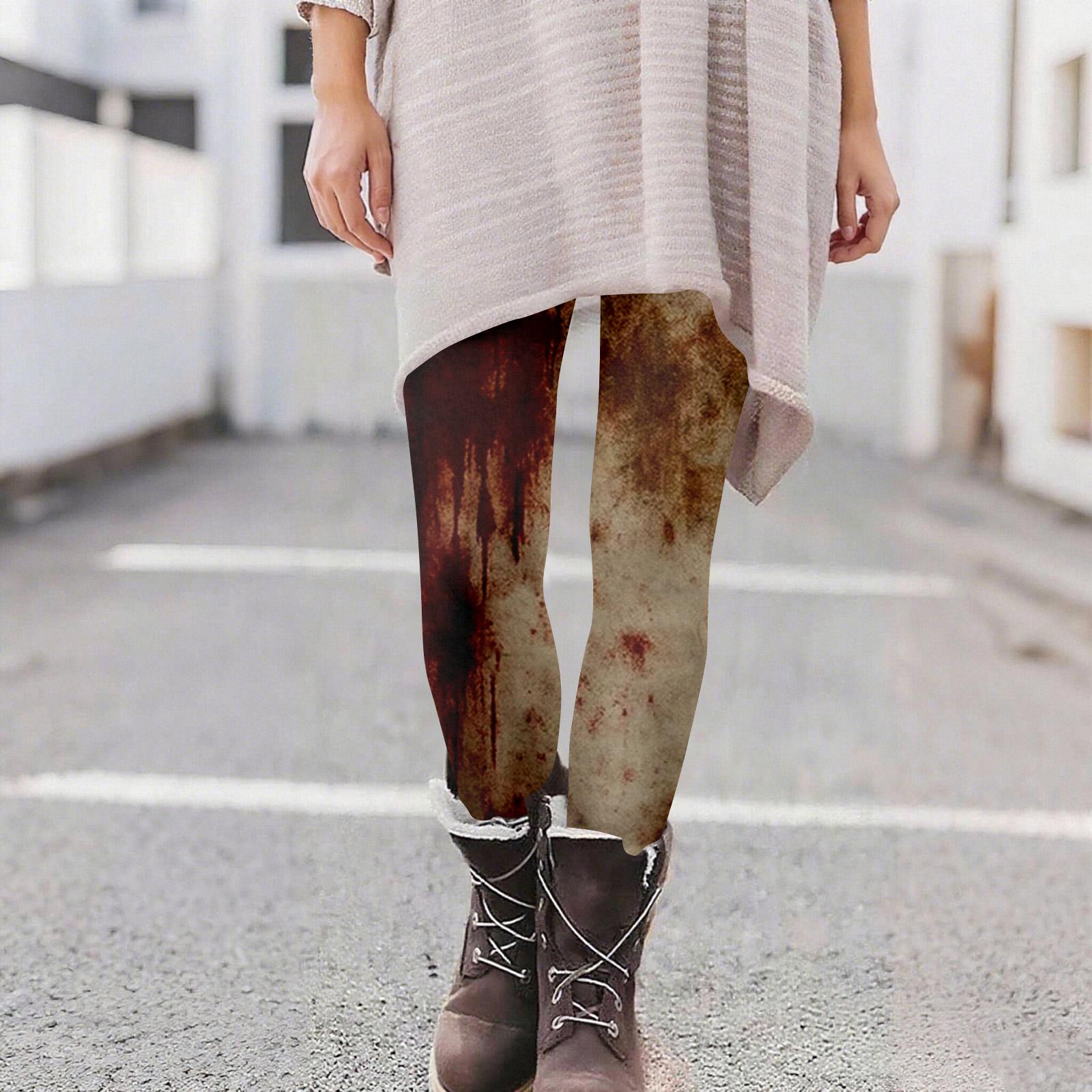 

Женские повседневные модные уличные брюки для йоги с принтом на Хэллоуин, облегающие эластичные укороченные брюки M винный