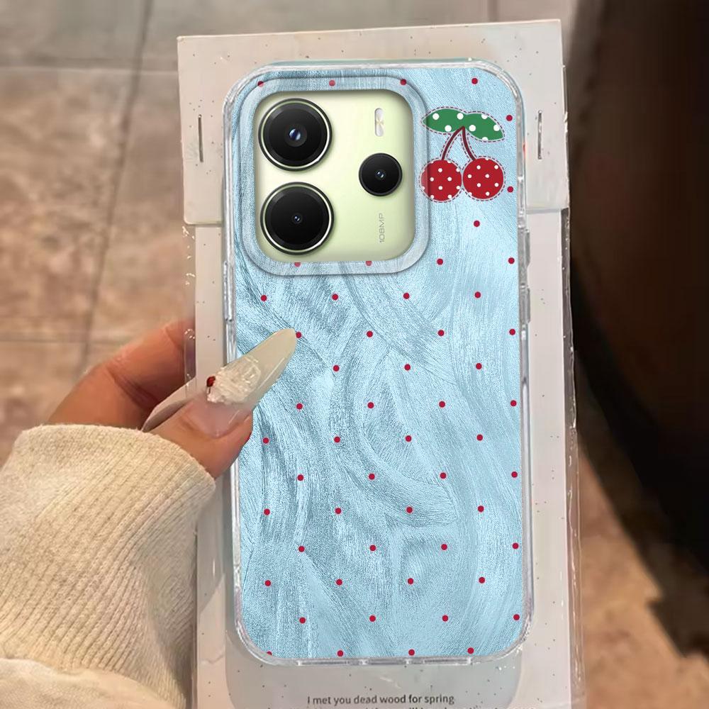 Circular Dots Cherry Feather Texture Phone Case for Xiaomi Redmi 13C 14C A5 A3 A4 A3X A1 A2 Note 14 13 12 11 11S 10 Pro Cover