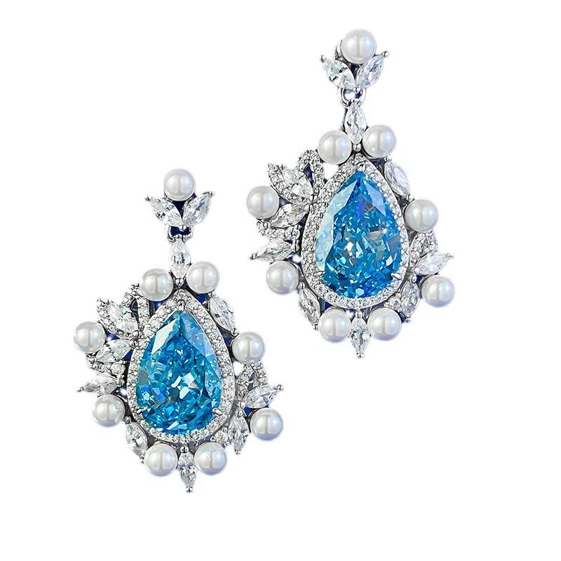 Luoxi Temple 2024 Ice Flower Cut Aquamarine Teardrop Earrings in 925 Sterling Silver