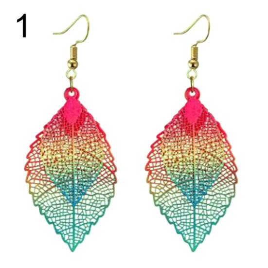 Ethnic Hollow Colorful Leaf Pendant Drop Women Statement Hook Earrings Jewelry