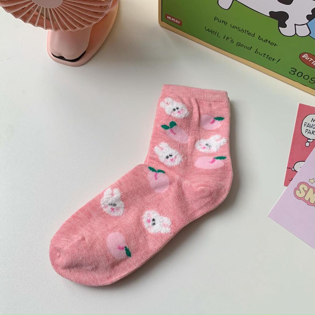 Happy Year Of The Rabbit Socks Bubble Cotton Cute Stacking Socks Little Rabbit Flower Cartoon Medium Tube Socks Cotton Socks Women