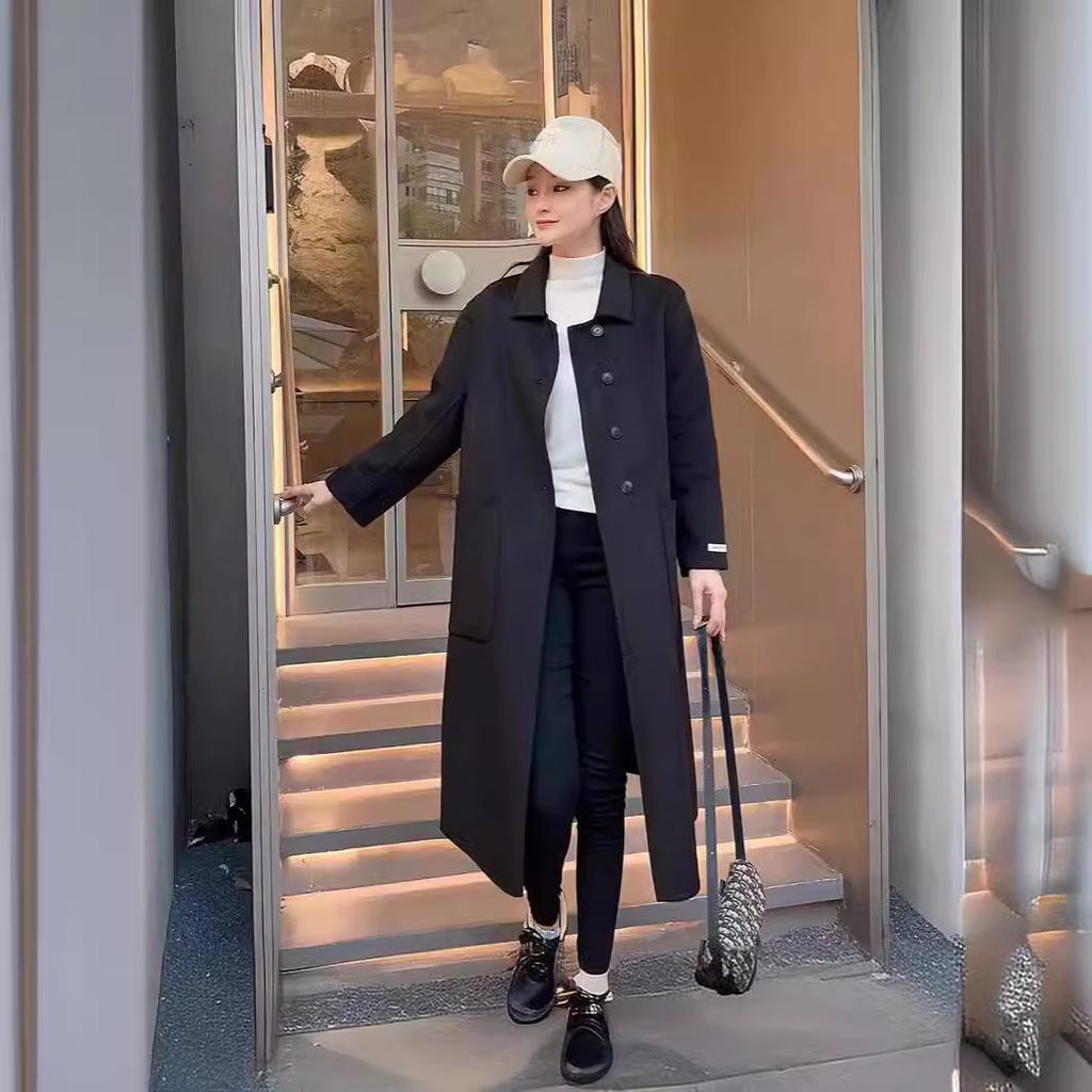 Double-sided wool coat, medium and long small plush cashmere doll collar thickened straight and thin coat for women