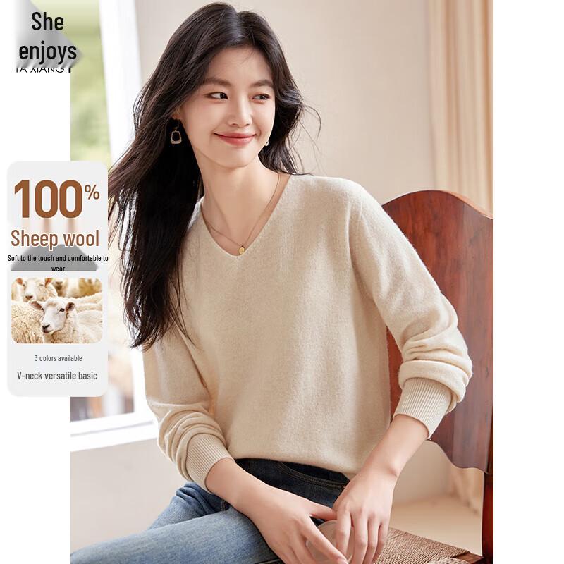 

Women s 100% Pure Wool V-Neck Knit Sweater M