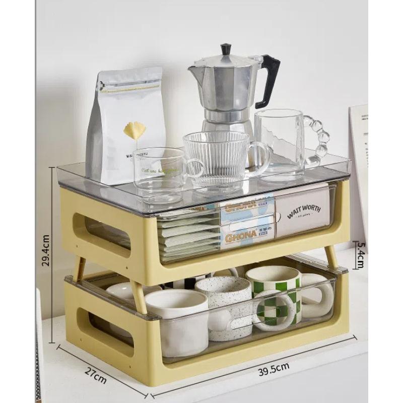 Coffee Table Dust-proof Cup Storage Box Plastic Multi-layer Transparent Storage Rack Drawer-type Office Storage File Storage