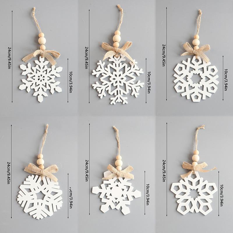 6pcs Wooden Snowflakes Ornaments Christmas Decoration For Home Xmas Tree Hanging Pendant 2026 New Year Holiday Gifts DIY Craft