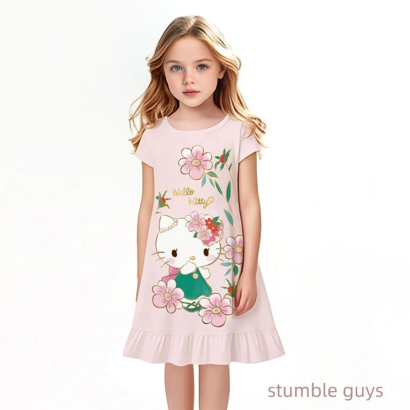Summer Cartoon Dress Sleepwear Princess Girls Printing Nightgowns Children Party 110