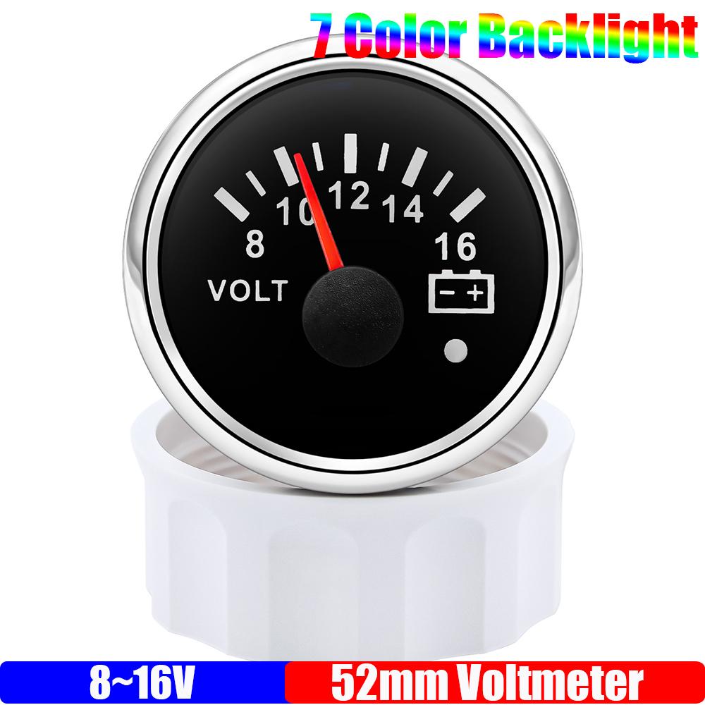 ZMFJH 7 Color Light Pointer 52MM Fuel Water Level Gauge Voltmeter Oil Pressure Meter Water Oil Temp Gauge with Alarm Optional