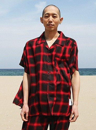 Plastic Pajama Oversized Check Shirt / Red Red/Free(100~105)