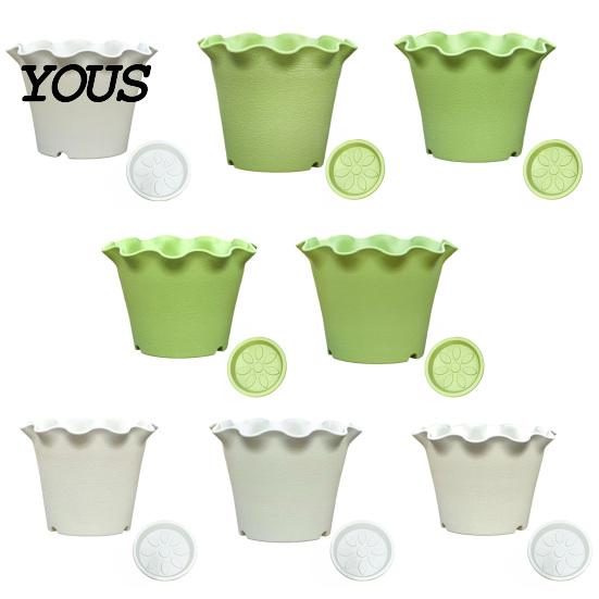 Modern Matte Planters for Office Large Flower Pots with Drainage Holes And Tray Saucers, Ruffled Edge Planter Leakage Proof Balcony Indoor Outdoor
