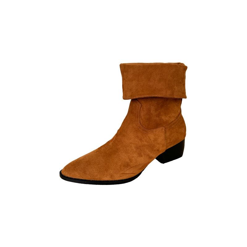 Autumn and winter new pointed thick heel high heel temperament thin French fashion sexy beautiful short boots