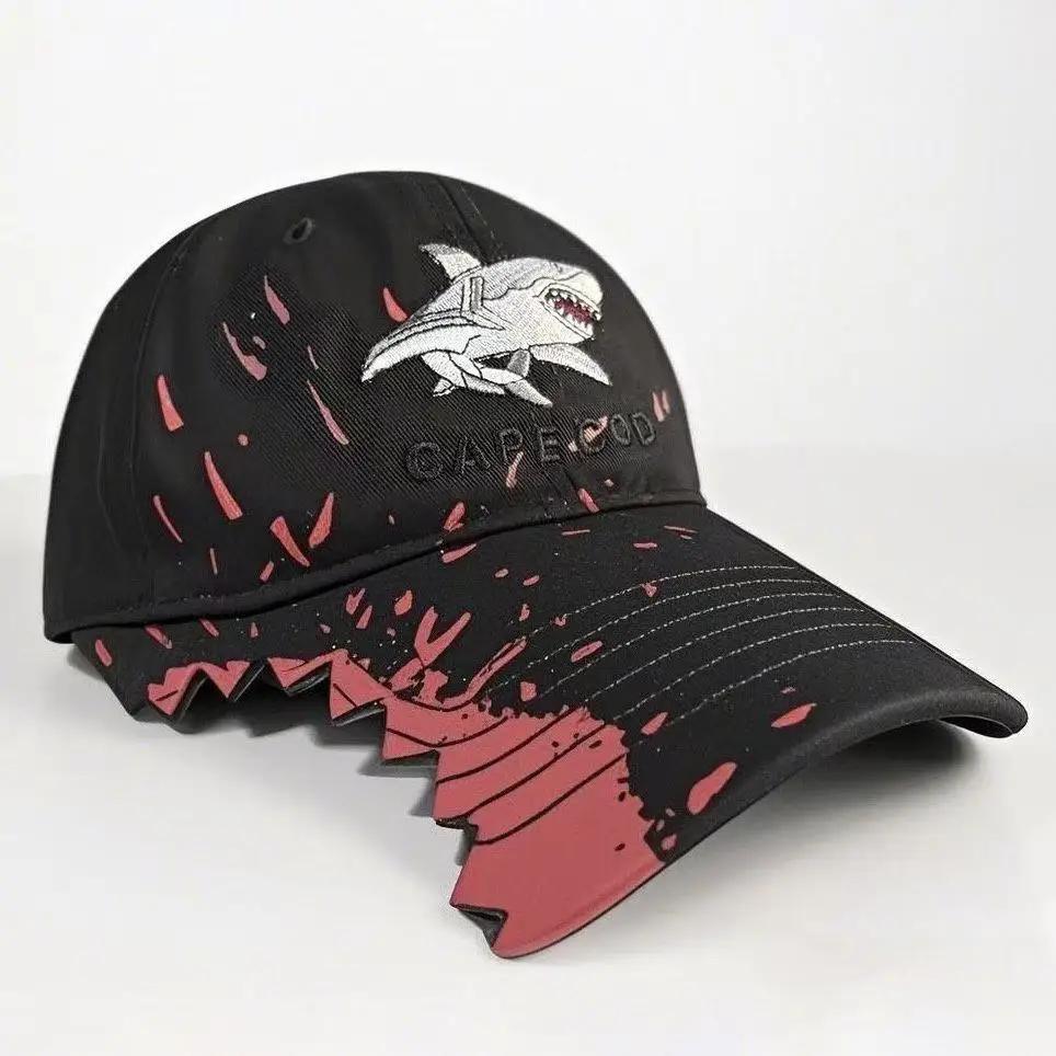 1 Stück Unisex Baseballkappe mit Haifischstickerei - Funky Stil Schwarz mit Rosa Akzenten, Ganzjahreskomfort, Strapazierfähiger Hochwertiger Stoff