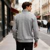 Men Loose Stand Collar Long Sleeve Half Zip Jacquard Knit Warm Pullover Sweatshirt