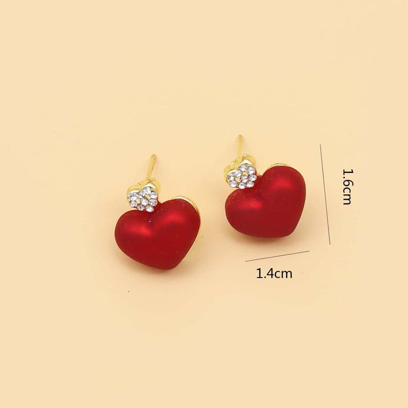 Elegant Red Crystal Double Heart Earrings
