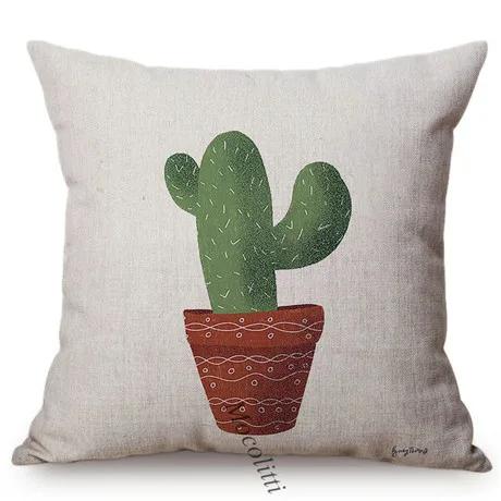 Greens Succulents Cactus Thorns Small Bonsai Design Sofa Decoration Cushion Cover Cotton Linen Office Throw Pillow Case