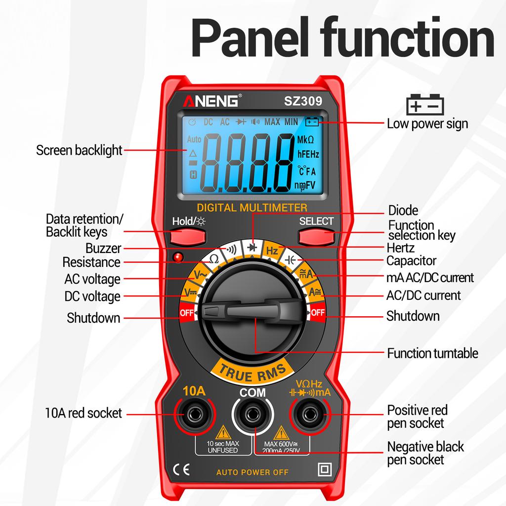 ANENG SZ309 Smart Multimeter 1999 Count High Precision Electrical Tester LCD Backlight ACDC