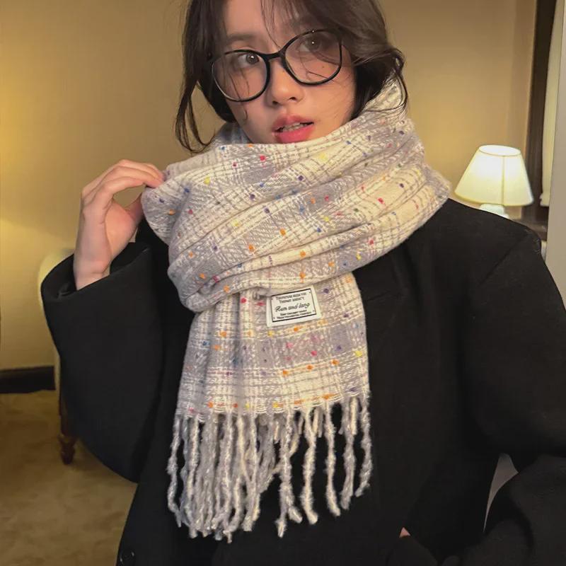 Korean Polka Dot Imitation Cashmere Scarf - 2024 Autumn/Winter Versatile Shawl & Neck Scarf for Women
