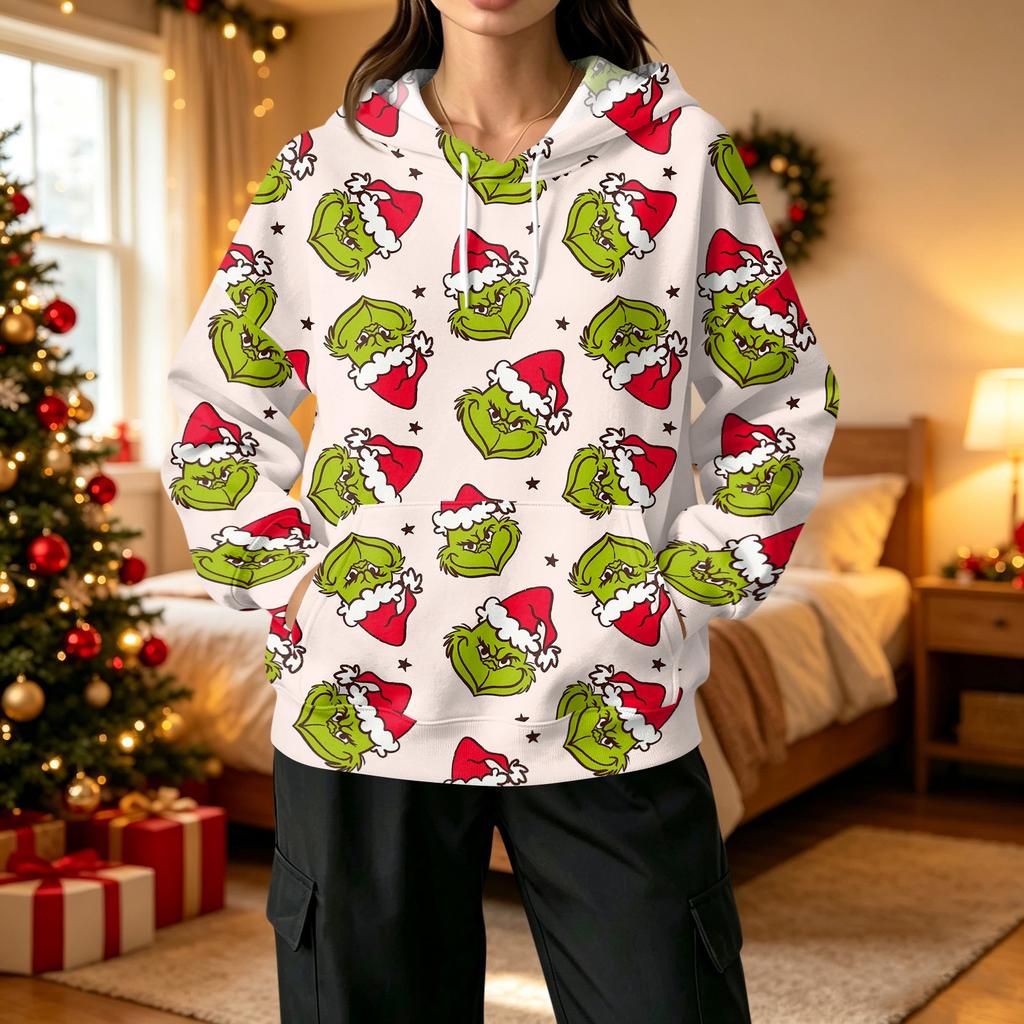 Women's Casual Christmas Print Pullover Hoodie with and Pockets