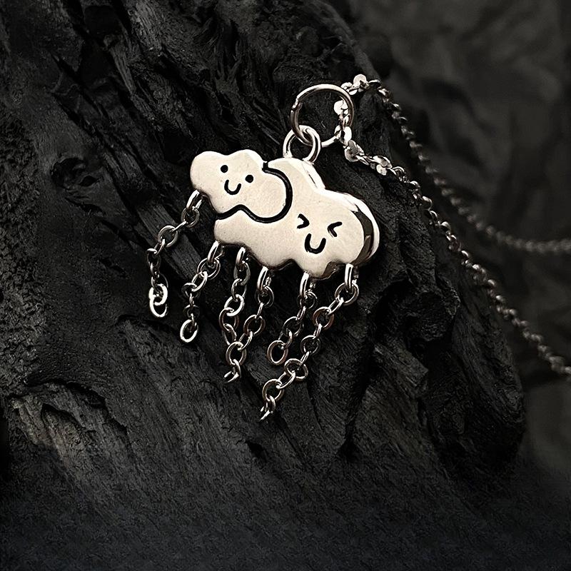 Simple Cartoon Cute Expression Cloud Tassel Necklace Raining Weather Elements Bone-breaking Chain