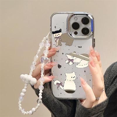 Zhitai Cartoon Silikon Handyhülle für iPhone 15 Pro mit Spiegel & Armband (Passt auch für Apple 16, 12, 13 Pro)