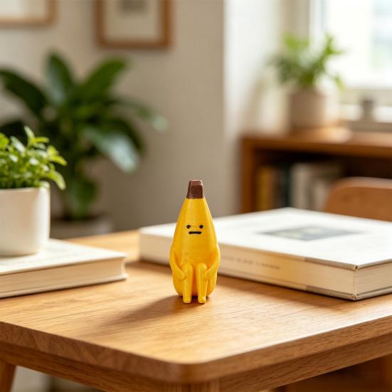 3D Printed Banana Figure, Whimsical Stress Relief Desk Toy, Mini Cute PLA Figurine for Office Humor, Smooth Detail Anti-Worry Gift Decor