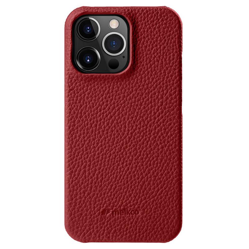 MELKCO For iPhone 13 Pro Max 6.7 inch Large Cutout Phone Case Genuine Cow Leather+PC Cover