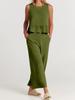 2024 Summer Women's Sleeveless Pleated Vest and Wide-Leg Pants Cotton-Linen Suit