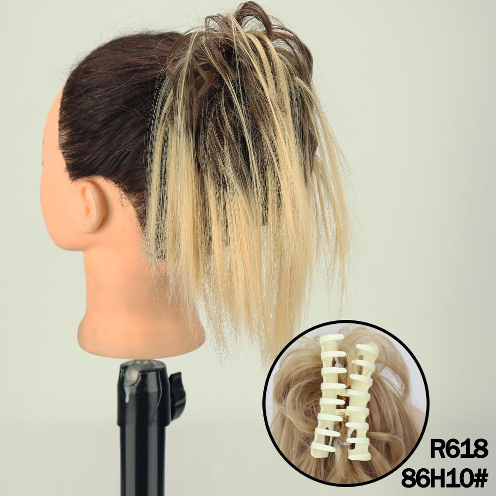 MERISIHAIR Synthetic Messy Hair Bun Claw Clip-in Hair Extensions Natural Grey Brown Claw Clip Bun Accessories For Everyday Wear