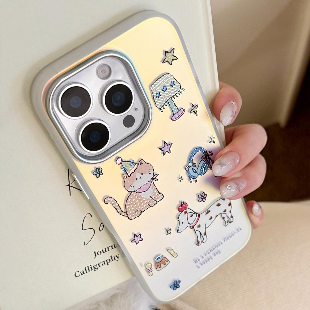 Gilt Cute Cute Pet Suitable for Iphone17 Mobile Phone Case 16 Laser 15Promax Generation 14 Cartoon 11 Electroplating